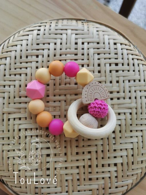 Anneau de dentition en silicone & bois – modèle Fuschia