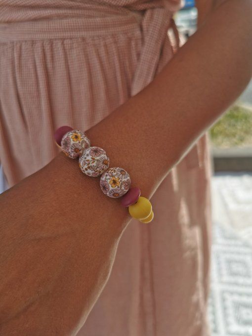 Bracelet réglable "Fleur Éternelle" – Rose en silicone & cordon liberty
