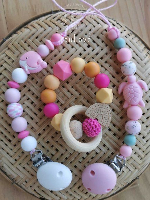 Anneau de dentition en silicone & bois – modèle Fuschia