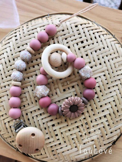 Anneau de dentition en silicone & bois – modèle Marguerite -
